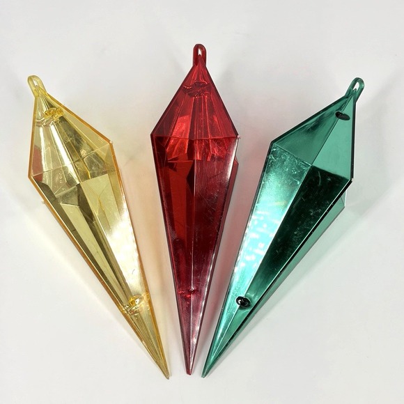Other - Vintage Geometric Diamond Shape Plastic Tree Ornaments 3 Pc Red Green Gold 3"